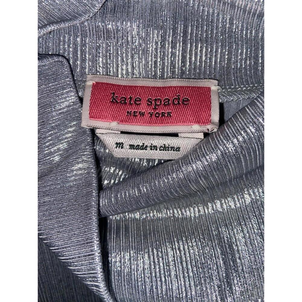 Kate Spade New York Silver Metallic Stretch Shirt Poly Blend Medium Turtleneck - Picture 5 of 9
